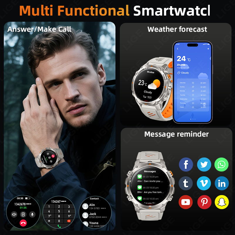 LIGE Rugged GPS Track Smart Wa - đánh giá và giá Smartwatch Watches With Bluetooth