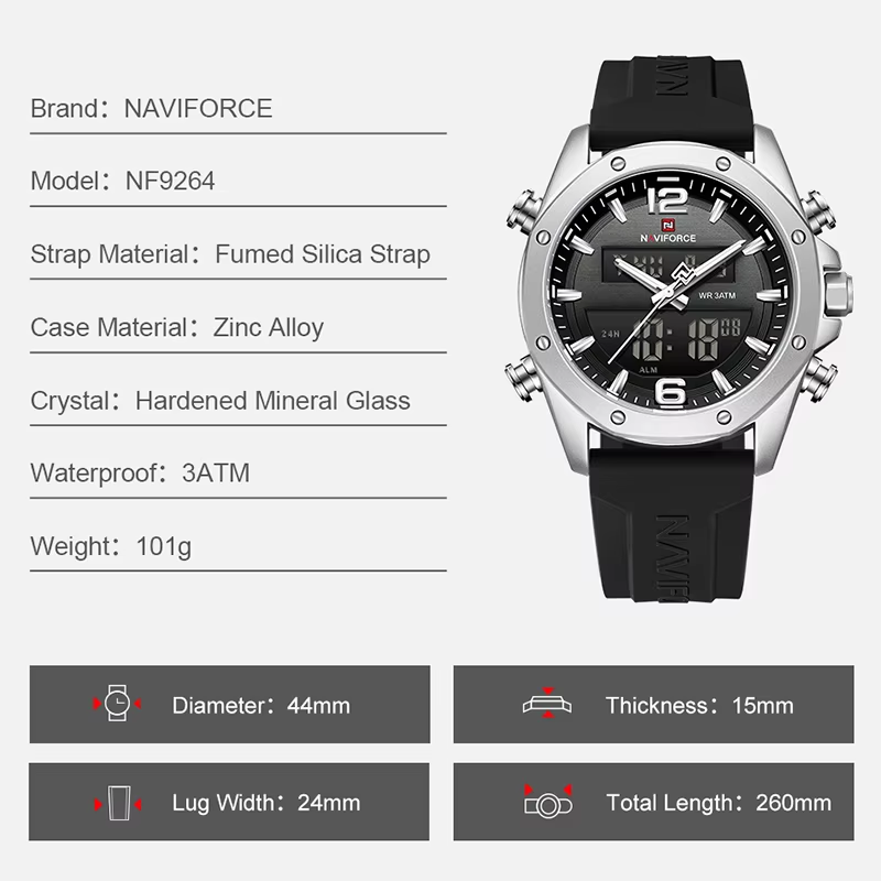 NAVIFORCE Men Quartz LCD Dual  - đánh giá và giá Watch Display Pillow
